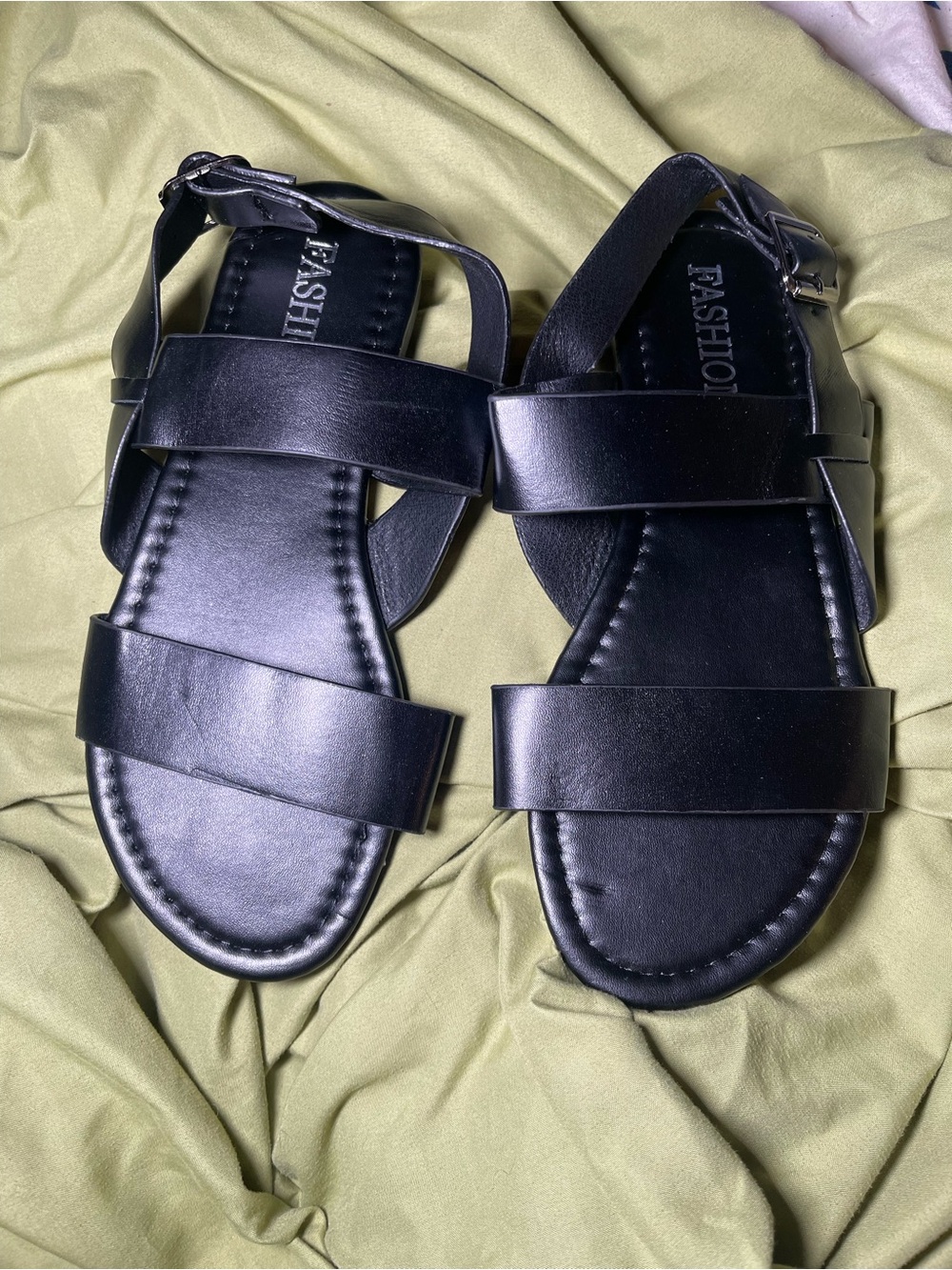 Everyday Strappy Black Women's Sandals with Ankle Buckle